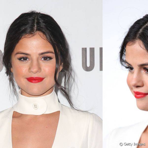 Selena Gomez conseguiu um resultado deslumbrante com uma make bastante clássica: batom vermelho e um delineado gatinho bem discreto